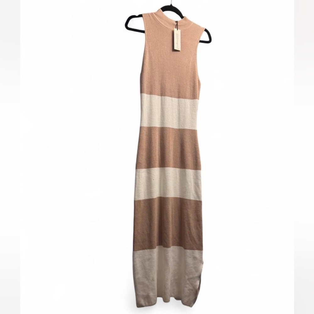 SOLD Striped Tan and Cream White Sleeveless Dress